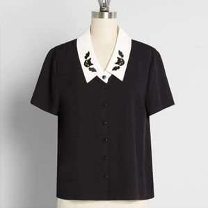 Modcloth Black Crop Top with White Collar